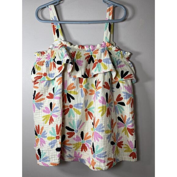Hanna Andersson Tank Top Girls 12 Colorful Floral Ruffle Adjustable Straps Gauze - Picture 4 of 7